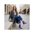 thumbnail image 6 of BLISSFUL STEP Womne's Ankle Boots Chunky Heel Square Toe Rhinestone Buckle Side Zipper Faux Leather Boots Purple 7, 6 of 8