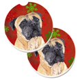 thumbnail image 1 of Carolines Treasures SC9425CARC Mastiff Flocons de Neige Rouges et Verts Ensemble de Noël de 2 Porte-Gobelets sous-Verre de Voiture, 1 of 1