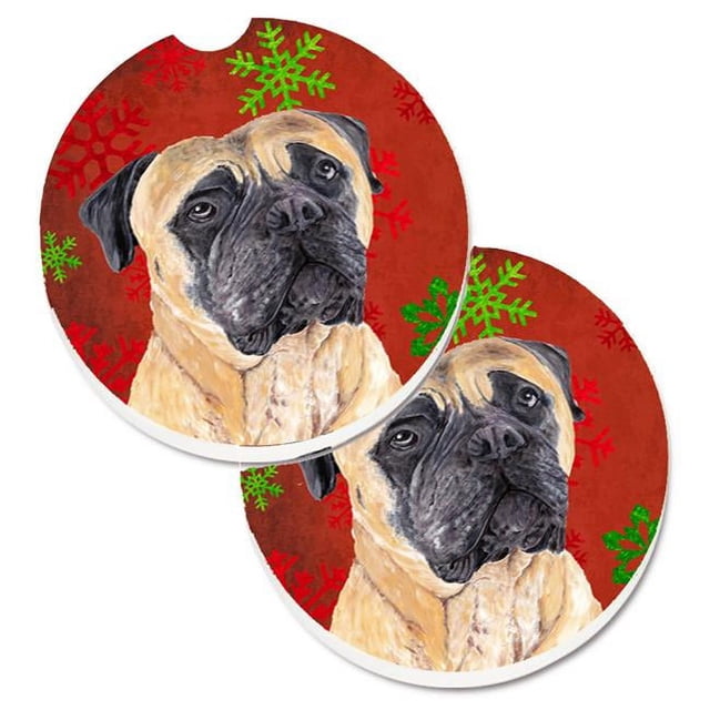 Carolines Treasures SC9425CARC Mastiff Flocons de Neige Rouges et Verts Ensemble de Noël de 2 Porte-Gobelets sous-Verre de Voiture