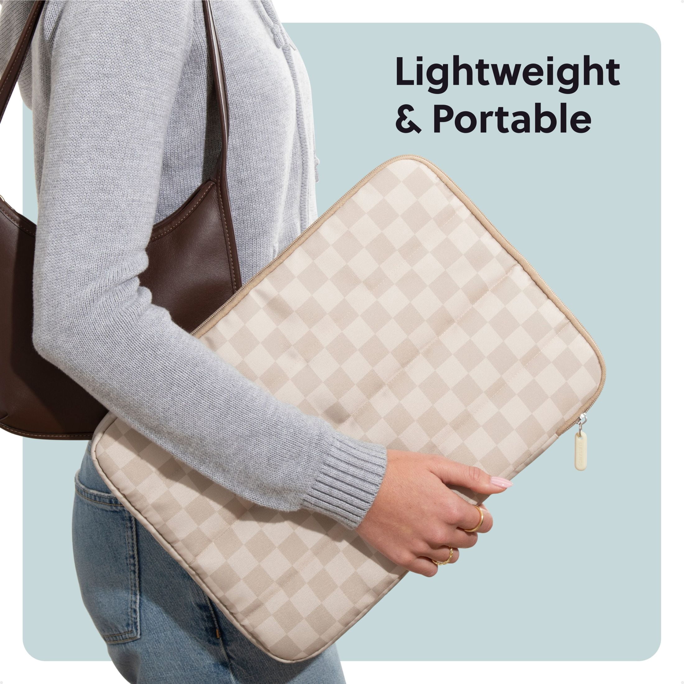 U Brands Puffer Laptop Sleeve, 15"L x 10.67"W x 1.77"D, Neutral Checkered Pattern