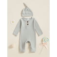 thumbnail image 4 of BemeyourBBs Preemie Newborn Going Home Outfit Baby Boy Girl Ribbed Knit Romper Hat Set Long Sleeve Button One Piece Jumpsuit Spring Fall Winter Sleepers Clothes, 4 of 9