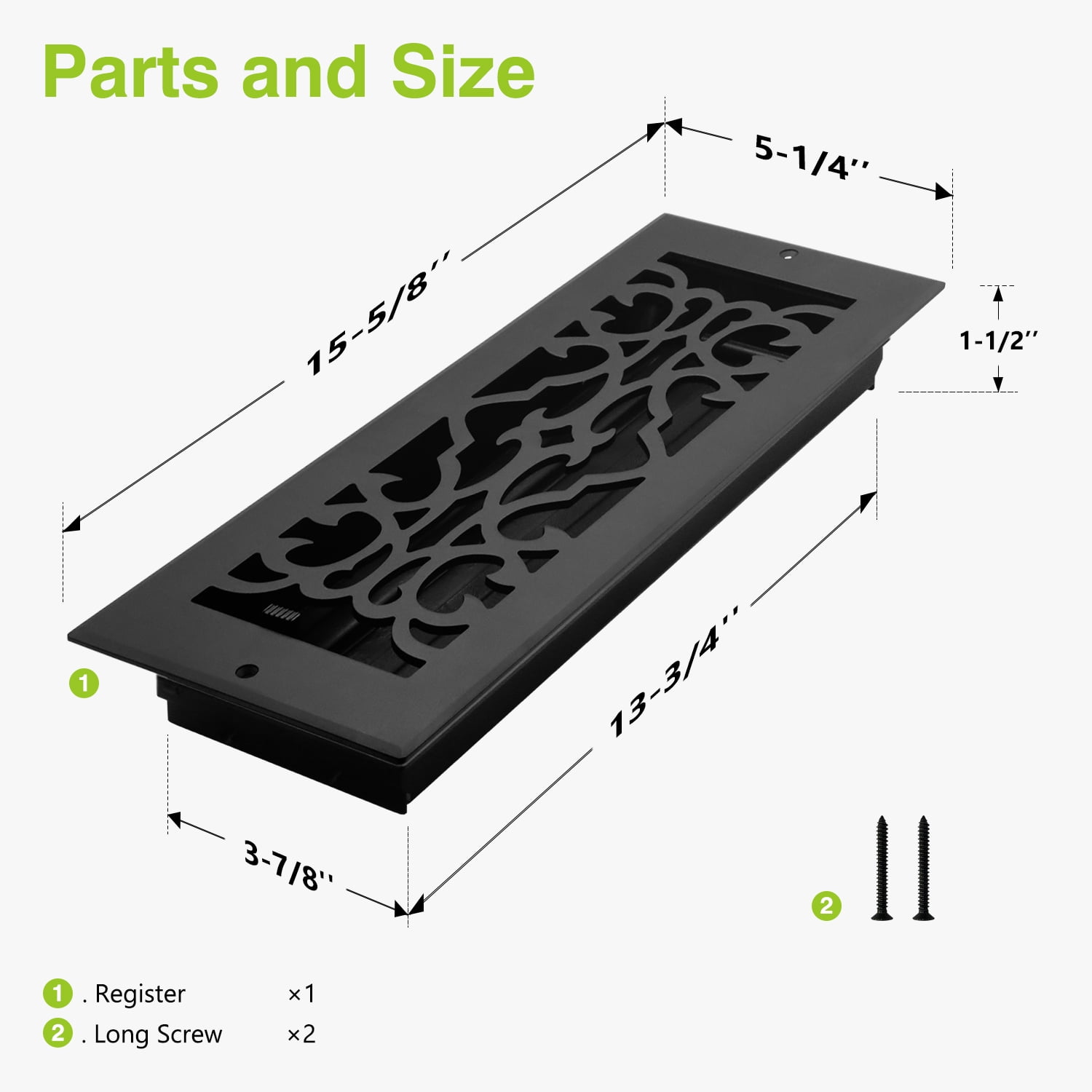 Naiture Stainless Steel Wall Register, Heavy Duty Rust-Resistant Wall Vent Cover, Traditional Damper or Lever, Modern Style Grille Wall Vent, Duct Size 4" X 14", Black Finish