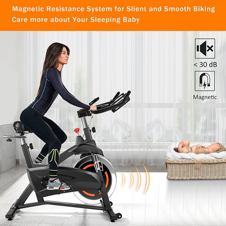 FDW Exercise Bike Indoor Stationary Cycling with Seat Cushion Belt Drive Workout Bike Magnetic Resistance 40LBS