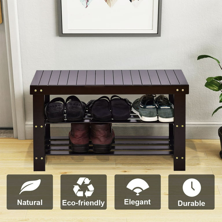 Entryway 3-Tier Bamboo Shoe Rack Bench with Cushion - Costway