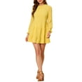 thumbnail image 5 of INSPIRE CHIC Women's Swiss Dots Ruffle Collar Keyhole Back Tiered Dress Yellow M, 5 of 6