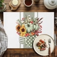 thumbnail image 4 of Thanksgiving Placemats Set of 12 Leaf Pumpkin Sunflower Bottle Heat Insulated Linen Place Mats, Washable Stain-Proof Table Mats for Dining Tables Holiday Decor 13x19inch, 4 of 9