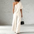 thumbnail image 6 of Women's 2 Piece Outfit One Shoulder Top and High Waist Wide Leg Pants Set, Textured Washed Crinkle Lounge Set, Casual Boho Flowy Matching Set for Summer White XS, 6 of 6