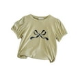 thumbnail image 4 of MIXUE Baby Girls Tops & T-Shirts Summer Cute Bowknot Print Crew Neck Short Sleeve Fashion Casual T Shirts Activewear,Green,18-24 Months, 4 of 4