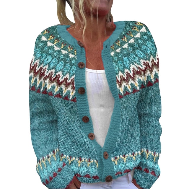 iHPH7 Fair Isle Sweater Women Travel Sweater Open Front Cardigan for Women Fall Cardigans for Women Fall Fashion Soft Cardigans for Women Button Up Cardigans for Women Sky Blue XXL