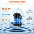 thumbnail image 4 of VEVOR Sewage Pump Submersible Cast Iron 3/4 HP 1050W 5880 GPH 2 Inch Discharge with 10 Ft Float Switch Black, 4 of 10