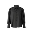 thumbnail image 1 of VISgogo Camisa Retro con Manga de Obispo para Mujer, Color Sólido/Estampado de Leopardo Solapa Blusa de Manga Larga con Botones para Damas, S/M/L/XL/XXL VISgogo moda, 1 of 9