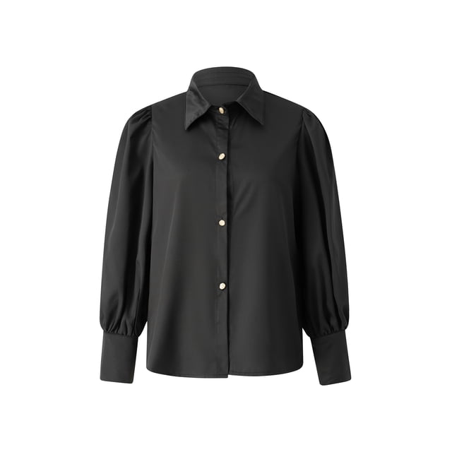 VISgogo Camisa Retro con Manga de Obispo para Mujer, Color Sólido/Estampado de Leopardo Solapa Blusa de Manga Larga con Botones para Damas, S/M/L/XL/XXL VISgogo moda
