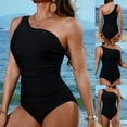 thumbnail image 4 of felwors Women's One Shoulder Ruched One Piece Swimsuit with High Cut Leg - Black Bathing Suit for Beach & Pool (Black, L), 4 of 9