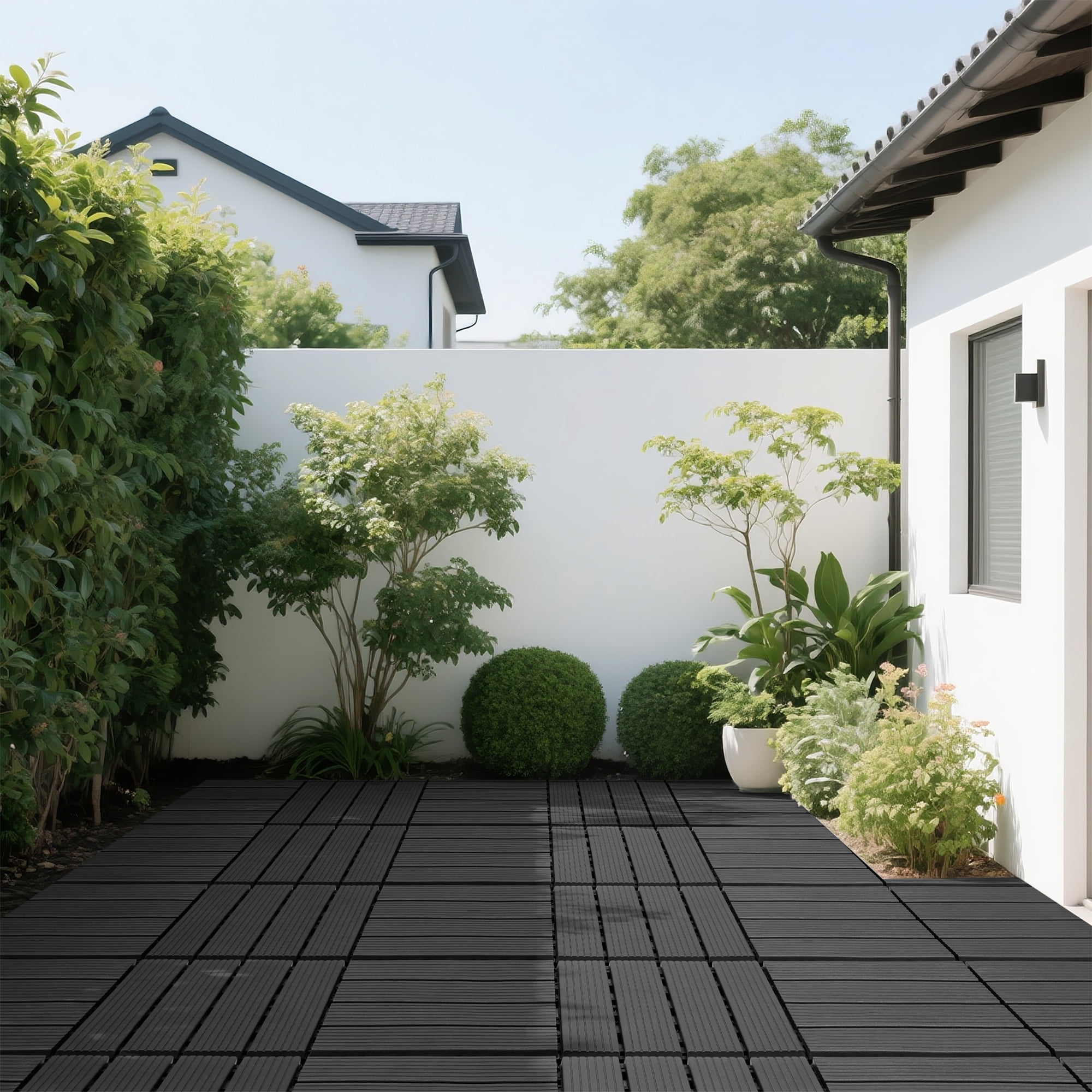 44 Pack 12"×12" Interlocking Deck Tiles, Dark Gray PP Plastic Waterproof Floor Tiles, All-Weather Patio Pool Balcony Decking Tiles for Indoor Outdoor