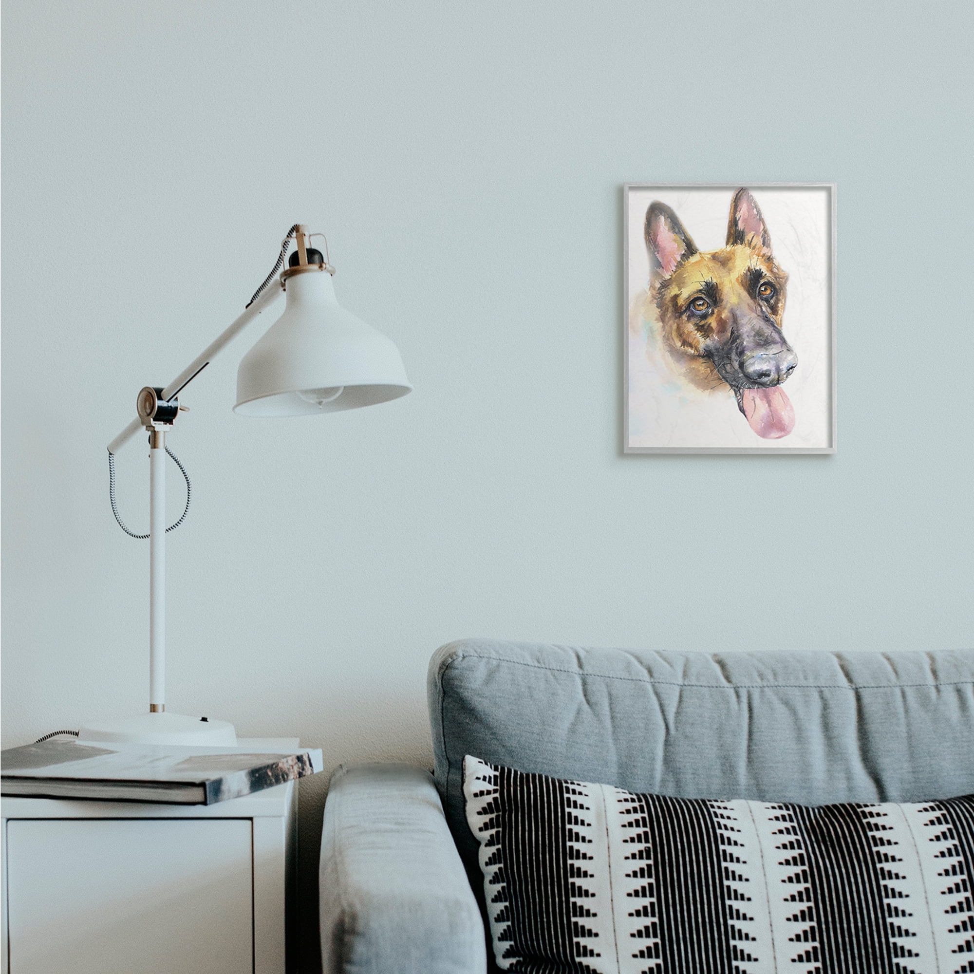 Stupell Industries German Shepard Pet Dog Tongue Out Portrait Grey Framed, 11 x 14, Design by George Dyachenko