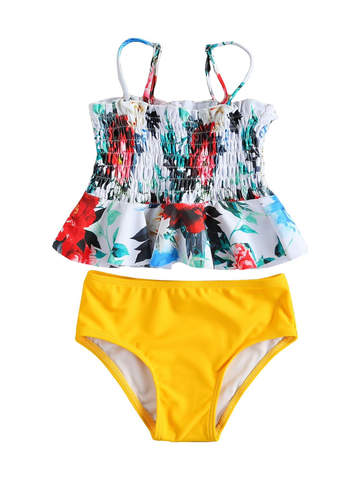 Inevnen Toddler Baby Girl Swimsuit Sling Floral Ruffle Hem