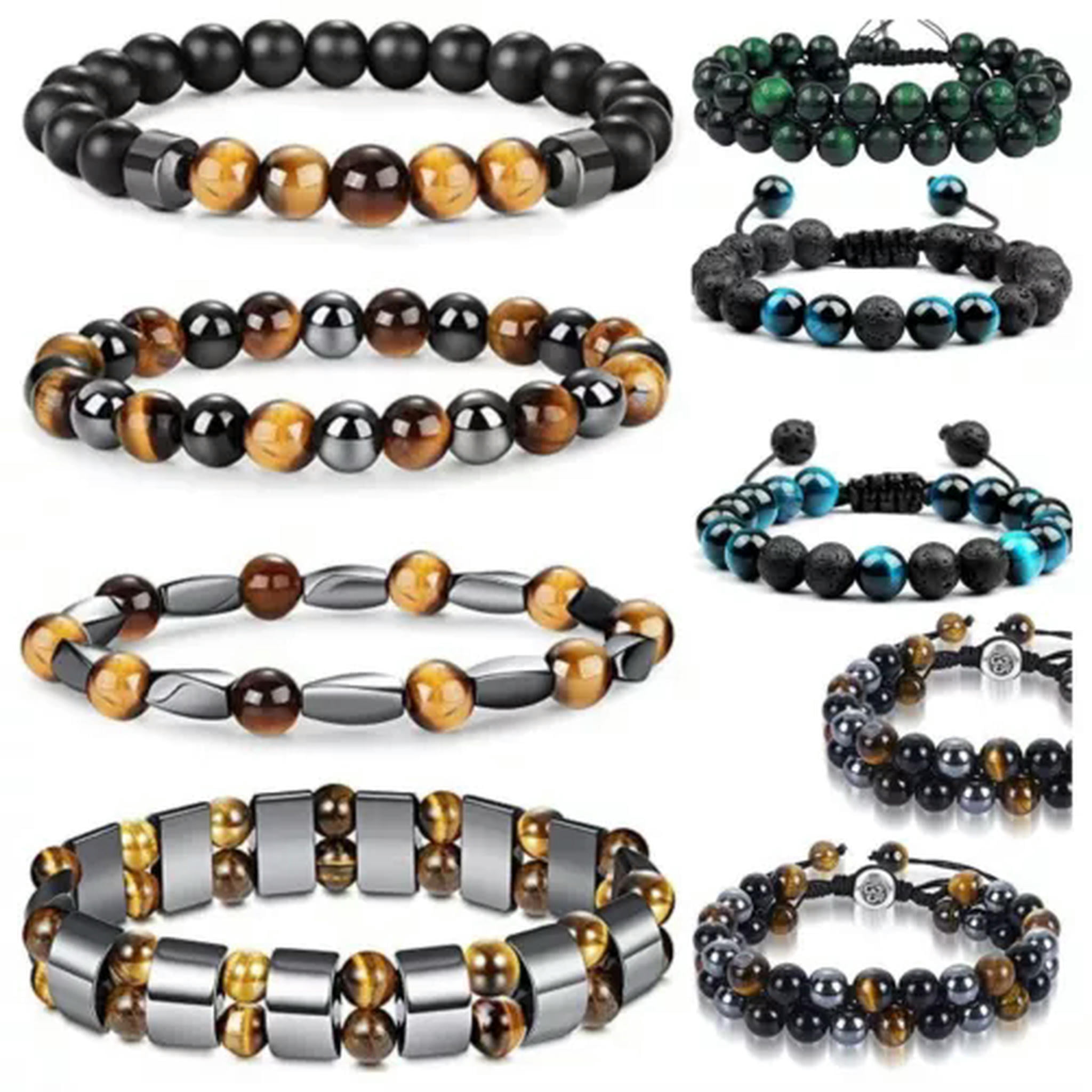 HOOUN Pick 4/6/8/10/12MM Natural Multicolor Tiger Eye Loose Beads for Making Jewelry-7 Chakra AAA-12mm