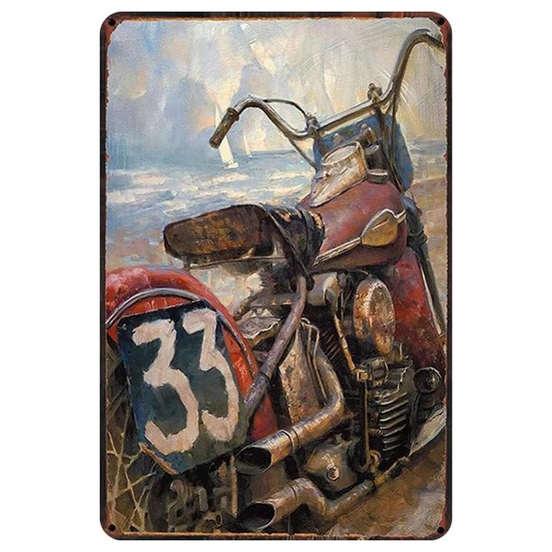 Letrero Hojalata Metal Vintage para Moto Pintura Hierro Rectangular Pared Y Bar 30x40cm