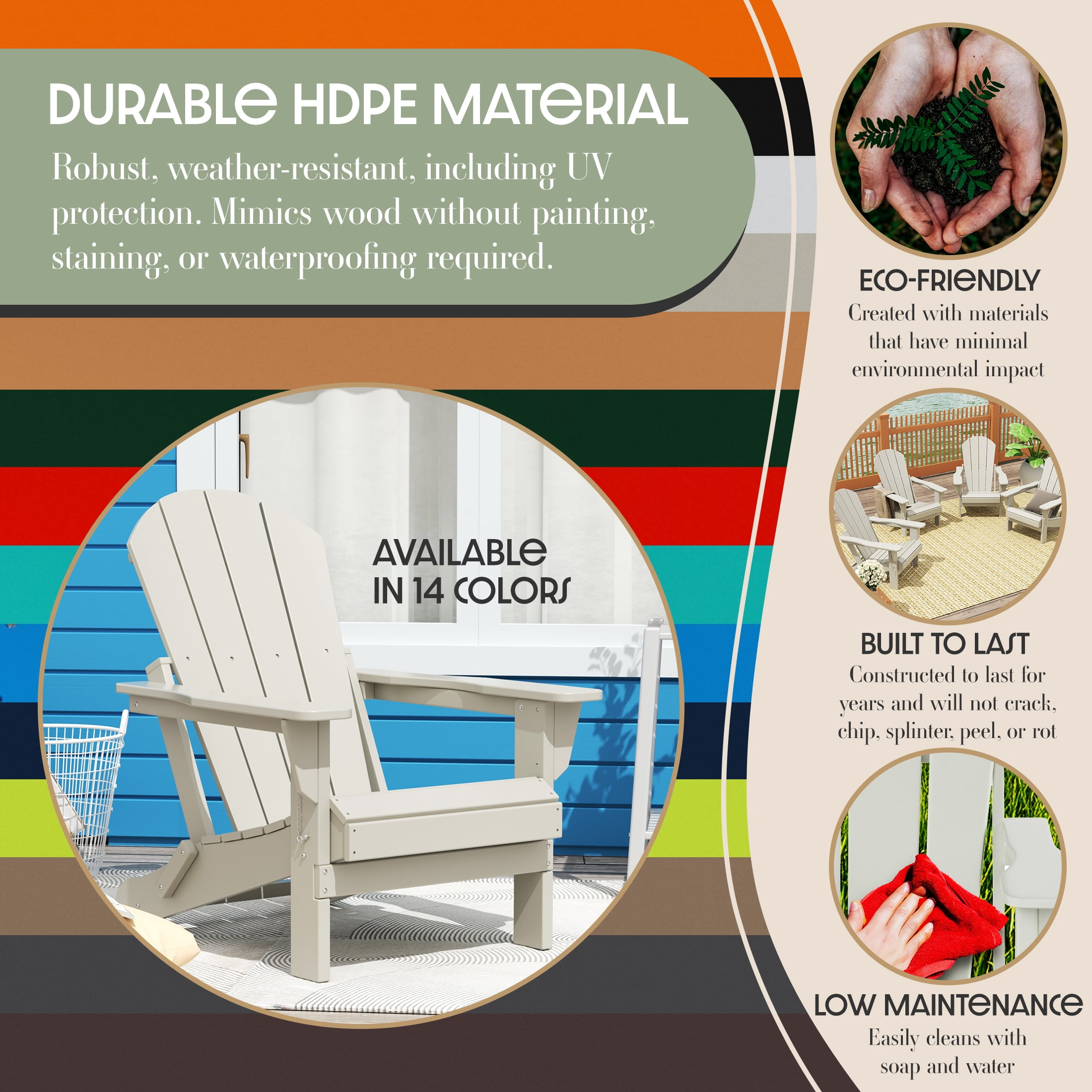 Westintrends Outdoor Folding HDPE Adirondack Chair Patio Seat Weather Resistant Black