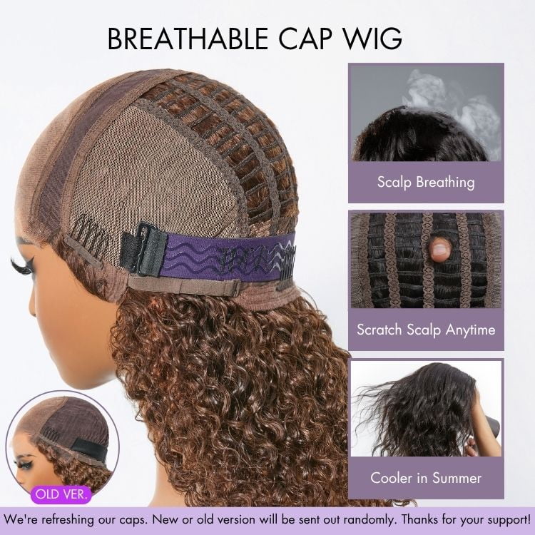 LUVME 180% Density Copper Highlight Kinky Curly Glueless 5x5 Lace Closure Wig