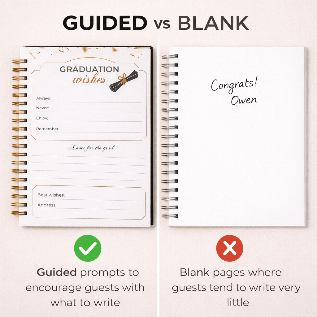 Graduation Guest Book - Black Hardcover - Gold Spiral Binding - 120 Pages - Grad Guestbook