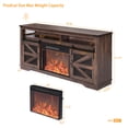 thumbnail image 2 of Fireplace TV Stand, Farmhouse TV Stand for 75 Inch TV with 23" Electric Fireplace, 65" Entertainment Center with Storage & Sliding Doors, Wood & Tall TV Console for Living Room, Brown, 2 of 7