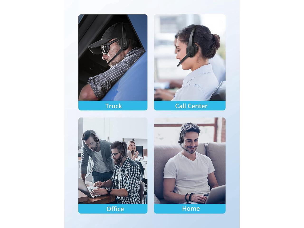 Bluetooth Headset with Microphone, Noise Cancelling Mic, On Ear Headphone Bluetooth 5.0 Over Ear Headphone for Truck Driver Office Black