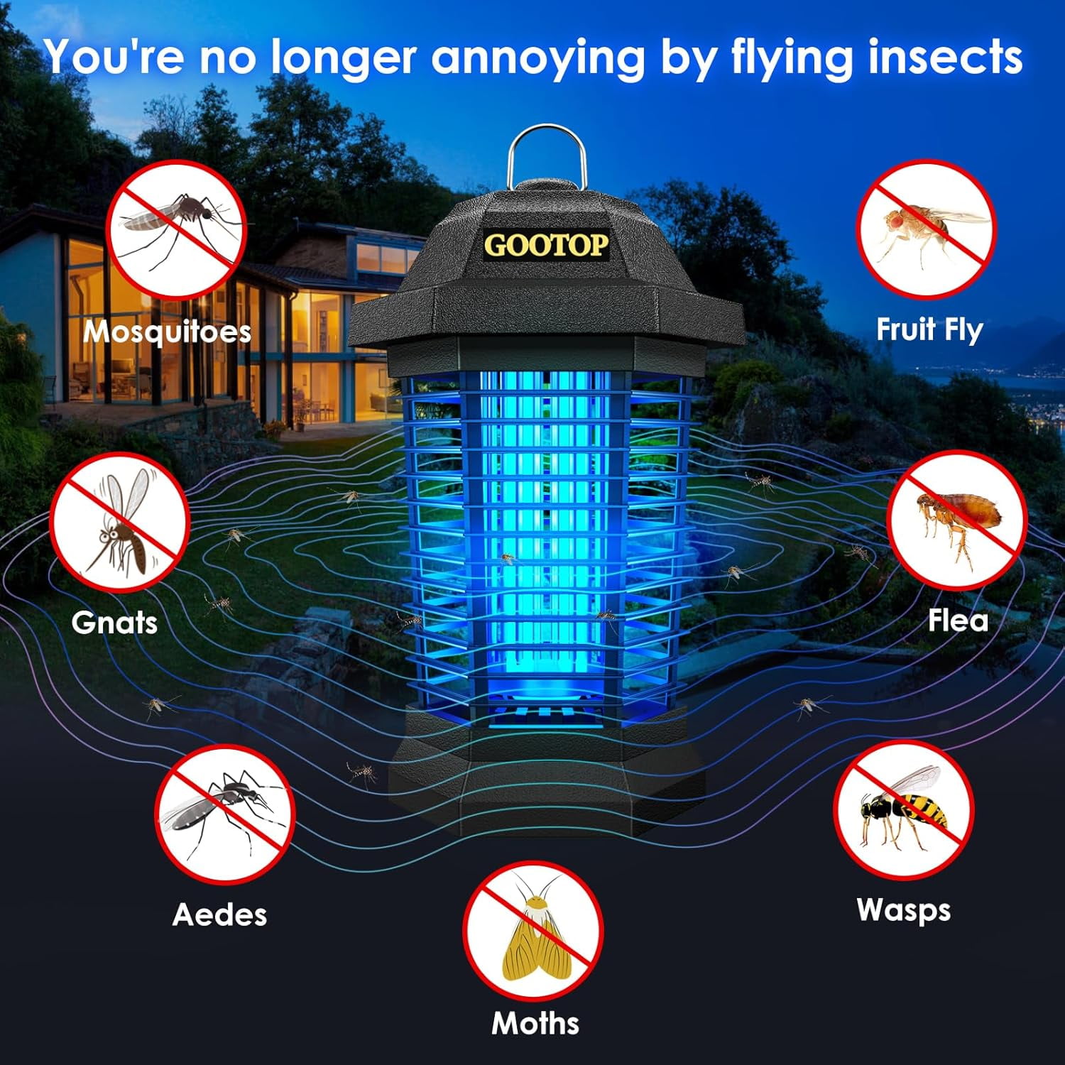 ZJQYDS Bug Zapper Outdoor, Mosquito Zapper, 3 Prong Plug in Electric Fly Zapper, Mosquito Killer, Fly Traps, Flying Insects Zapper Indoor Outdoor, 4200V, ABS Plastic Outer (Black)