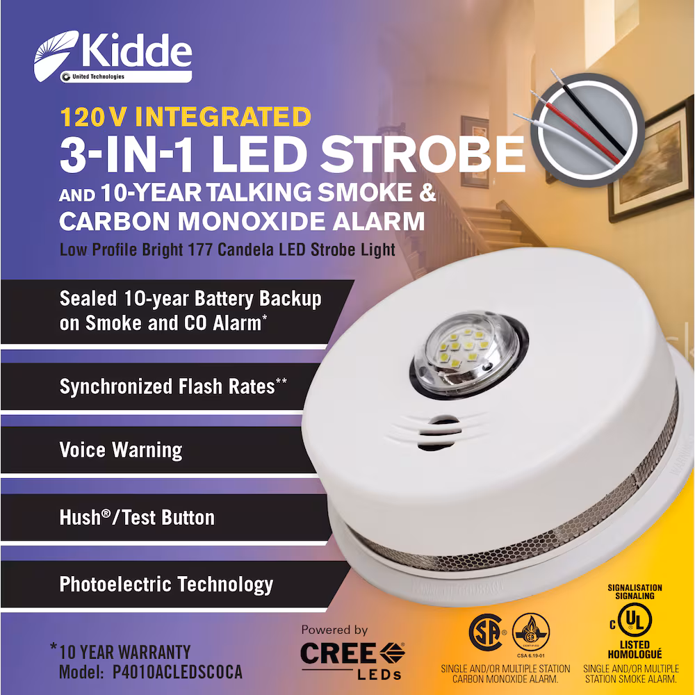 thumbnail image 1 of Kidde Hardwired Smoke & Carbon Monoxide Alarm with Strobe Light, Voice Alert & Battery Backup, 1 of 1