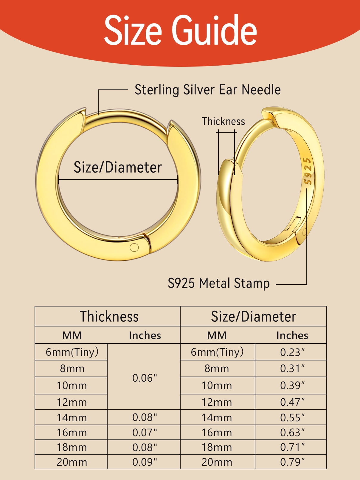 FaithHeart Sterling Silver Huggie Hoop Earrings for Women, Hypoallergenic Lightweight Small Cartilage Earrings Cuff Tragus Gold Plated Hoop Earrings for Birthday Christmas Jewelry Gift 20mm