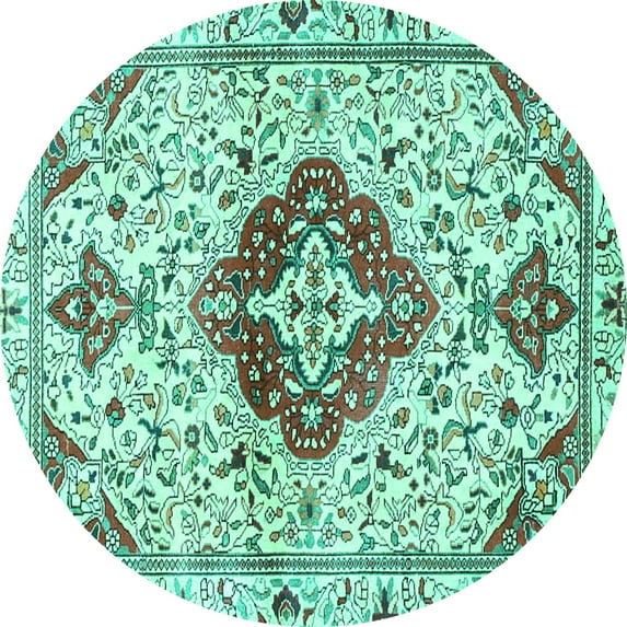 Ahgly Company Machine Washable Indoor Round Persian Turquoise Blue Traditional Area Rugs, 5' Round