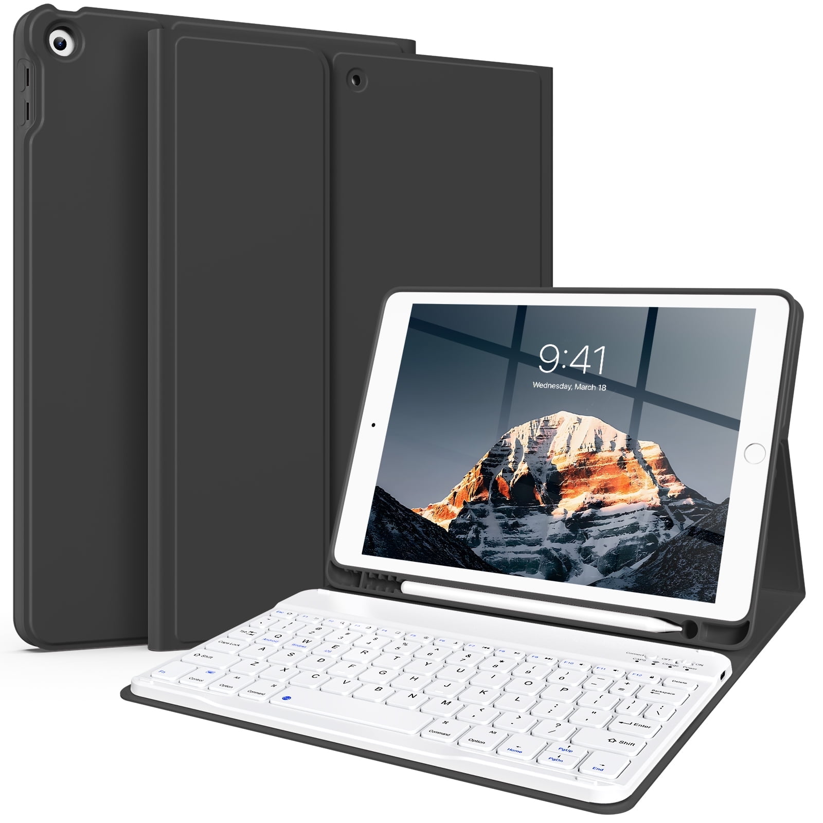 KenKe Keyboard Case for iPad 9th Generation 2021/8th Gen 2020/7th Gen 2019 10.2 Inch, Detachable Wireless Bluetooth Keyboard, Stand Folio Keyboard Cover with Pencil Holder, Auto Sleep/Wake, Black