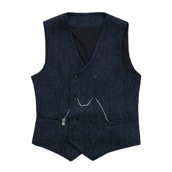 FINALGANG Mens Solid Color Tweed Double V Neck Vest Sleeveless Relaxed Fit Pockets Vintage Formal Waistcoat For Casual Daily Party Wear Trendy Knitwear