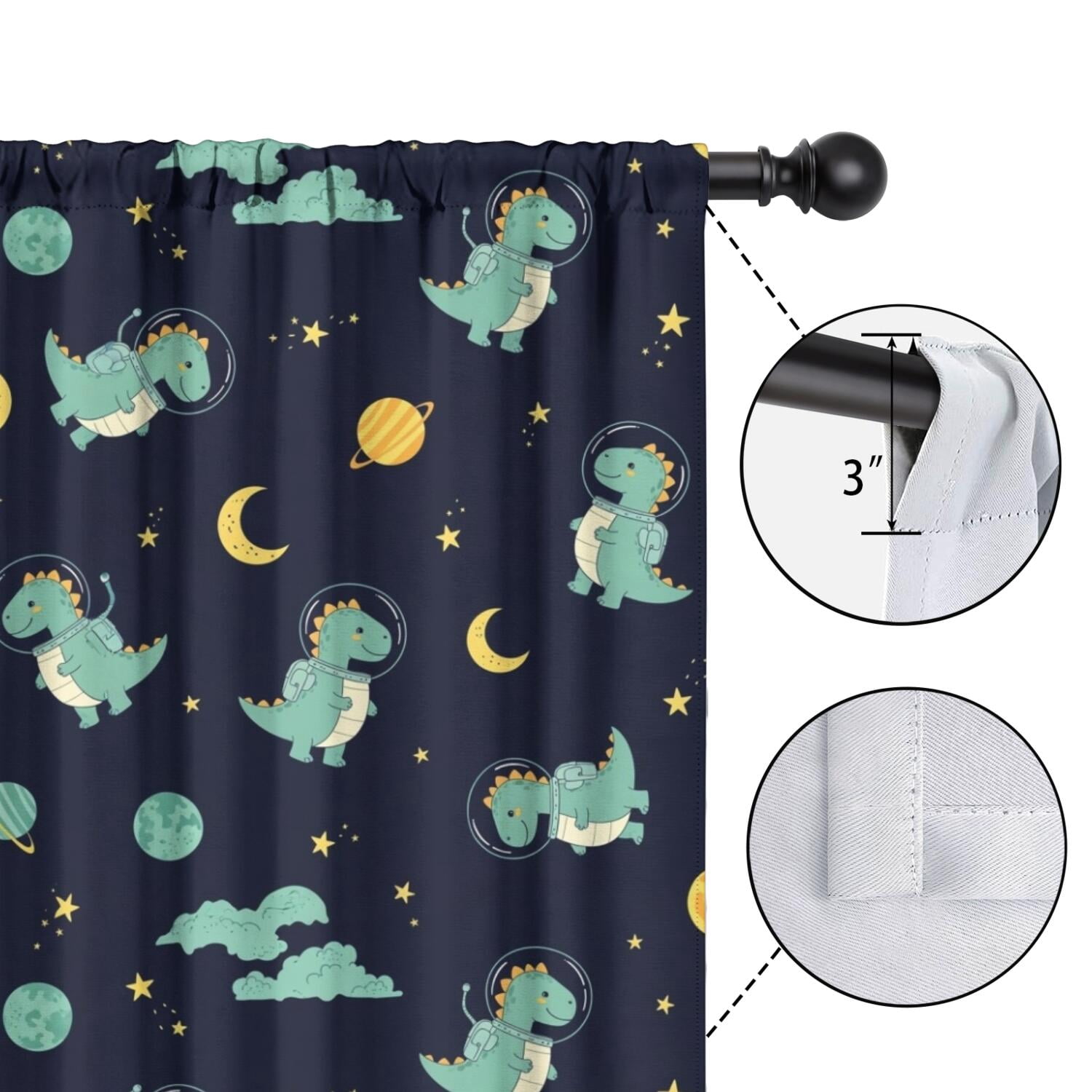 Blackout Kids Curtains,Dark Blue Dinosaurs Space Pattern Childrens Insulated Curtains Set Of 2,Bedroom Essentials,Toddler Room Decor 52"x63"