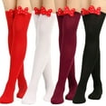 thumbnail image 6 of Milue Women Holiday Thigh High Long Socks Party 3D Bowknot Striped Stockings Hosiery, 6 of 21