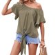 thumbnail image 2 of Mujeres Top redondo Masajeadores de cuello corto ruffle mangas tie hem Loose casual cómodo verano camiseta para fecha trabajo diario OD verde M, 2 of 5