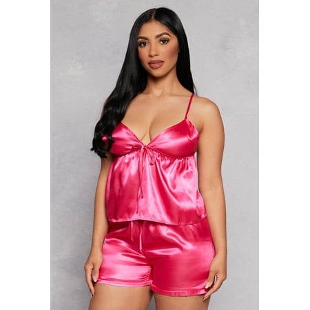 Womens Satin Pajama Babydoll Cami and Shorts