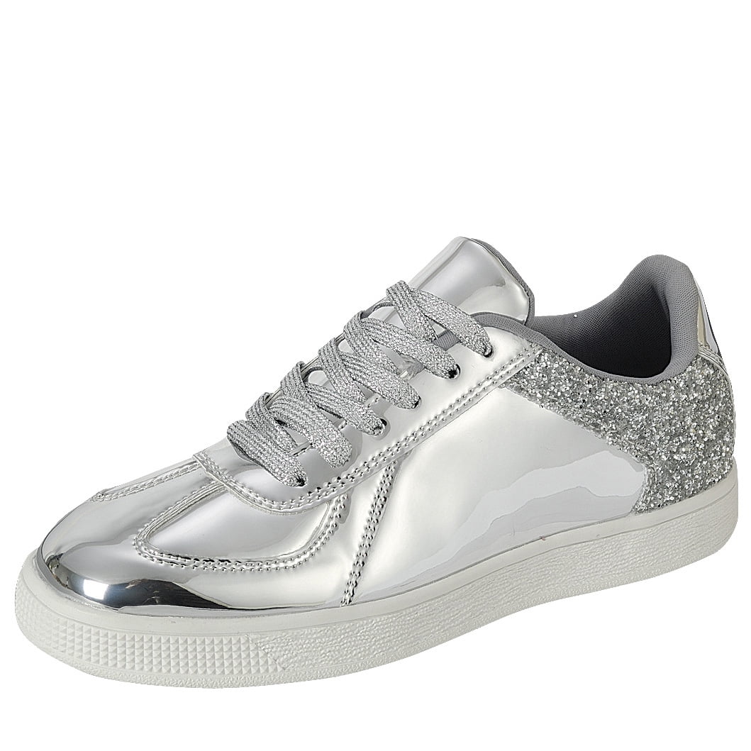 womens silver glitter tennis shoes