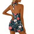 thumbnail image 7 of Women's Halter Romper Floral Print Sleeveless Short Jumpsuit Summer Beach One Piece Backless Loose Fit Jumpsuits M, 7 of 7