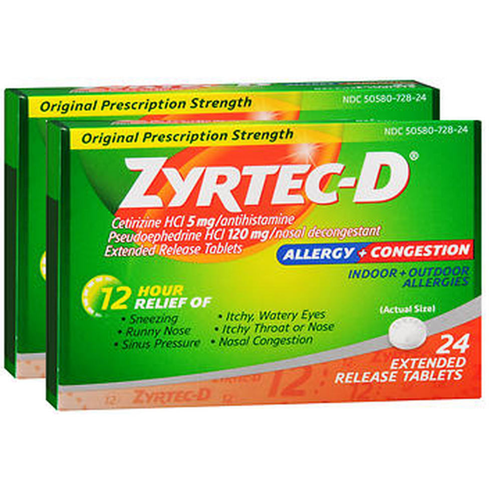 ZyrtecD Allergy & Congestion 12 Hour Extended Release Tablets, 24ct