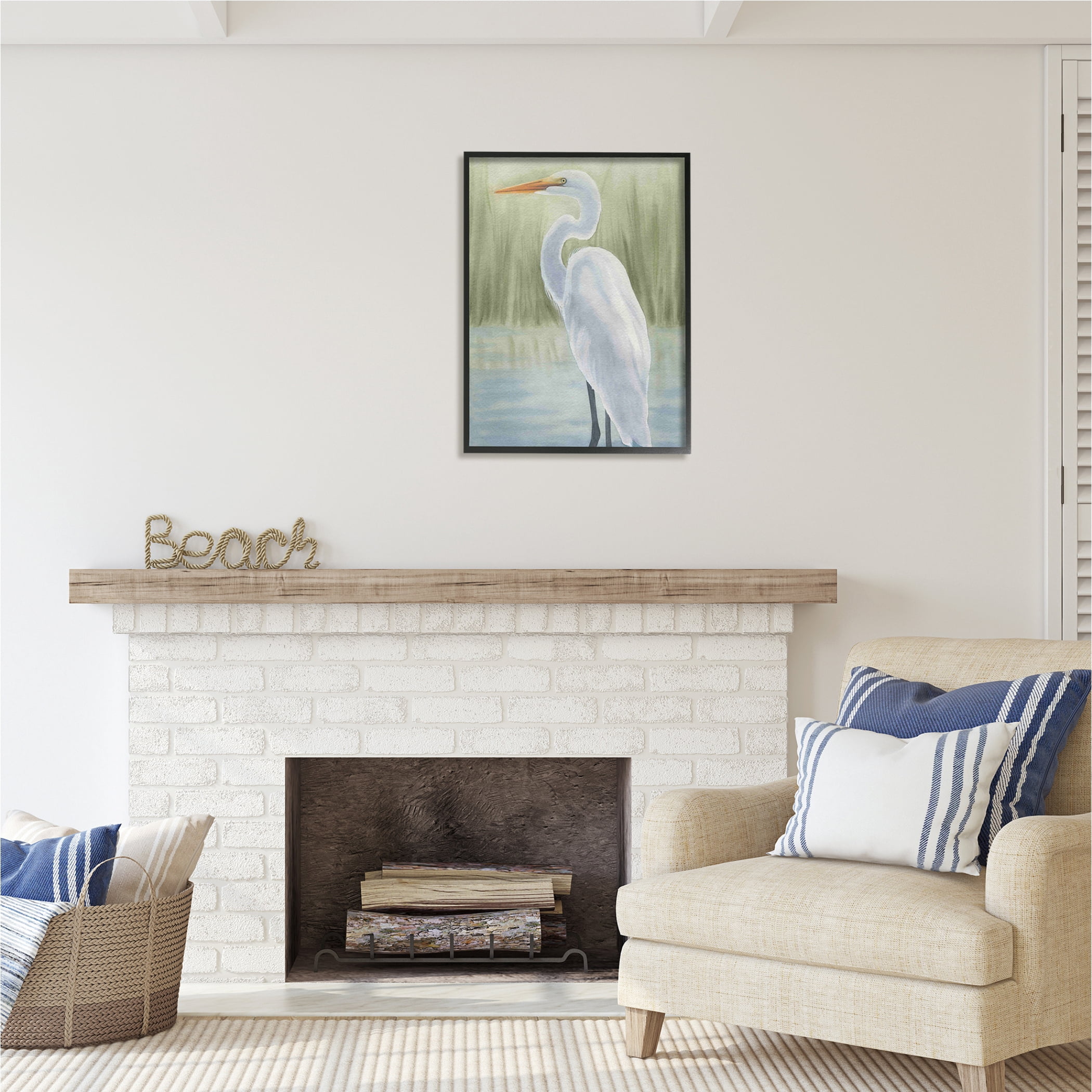 Stupell Industries Egret on Marsh Landscape Animals & Insects Painting Black Framed Art Print Wall Art, 24 x 30