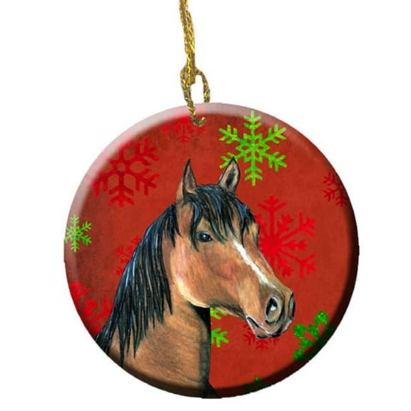 Horse Red Snowflakes Holiday Christmas Ceramic Ornament, 2.81 Dia