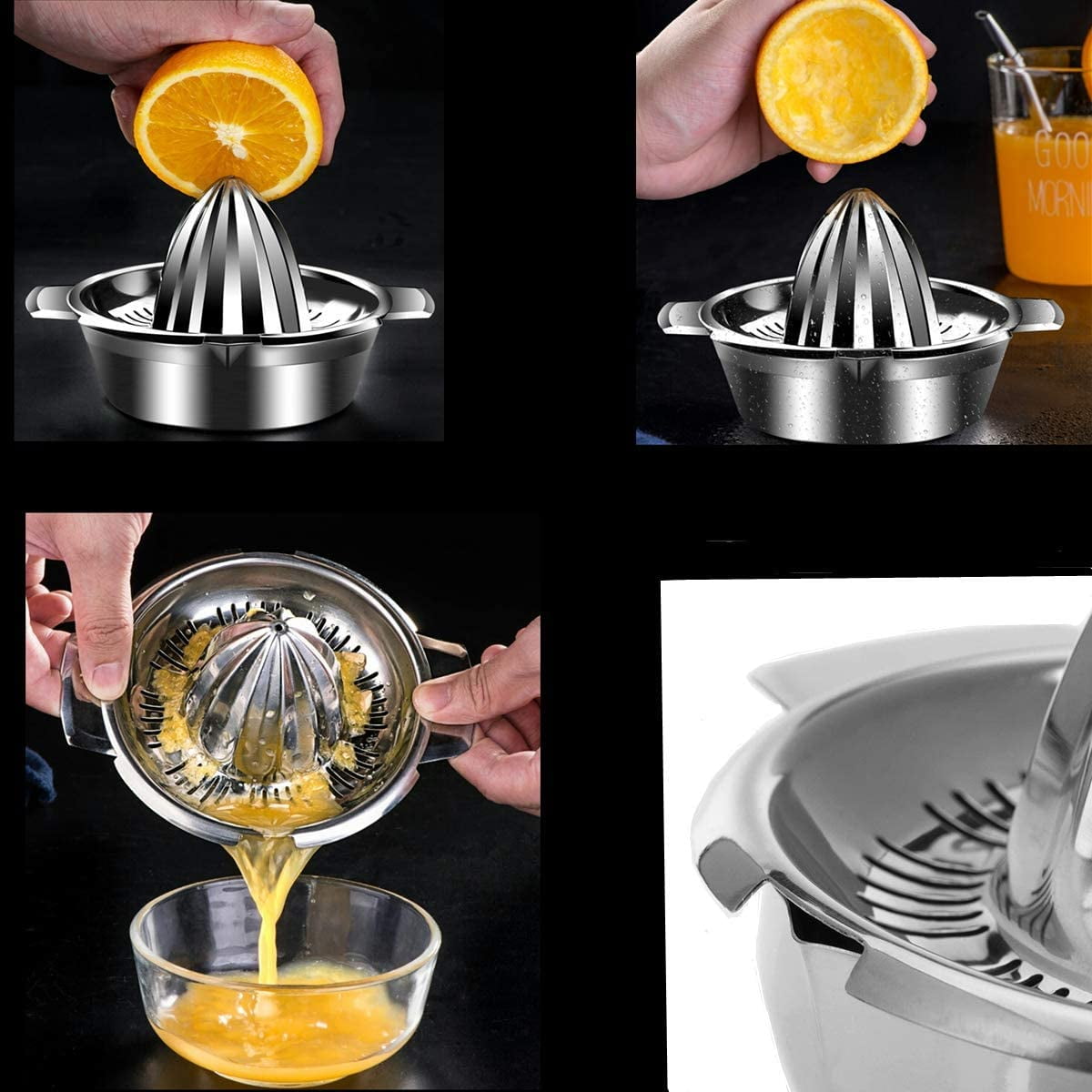 Yirtree Citrus Lemon Orange Grapefuit Juicer Manual Squeezer Stainless Steel 304 Robust Hand Juicer Reamer Rotation Press with Strainer, Dishwasher Safe, Easy to Clean, Heavy Duty