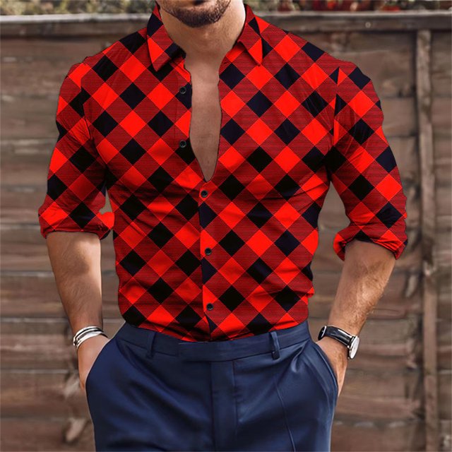 Camisa de hombre a cuadros con botones de manga larga informal para exteriores con diseño de muñeco de nieve nuevo diseño para hombre talla grande