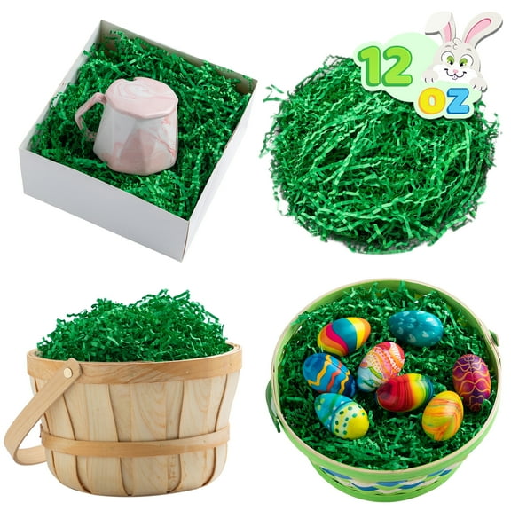 Joyfy 12oz Easter Grass Crinkle Paper Shred, Pure Green Easter Basket Filler Stuffers, Easter Egg Hunt, Easter Party Favors, Easter Decor