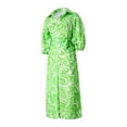 thumbnail image 6 of hirigin Women?s Sexy V Neck Long Shirt Dress Printed Long Sleeve High Split Pleated Maxi Dress with Belt Streetwear (White Green, Medium), 6 of 9