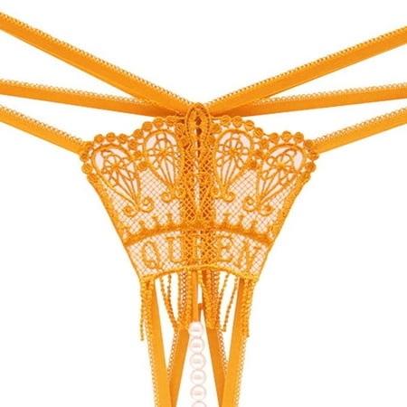 

nsendm Women Transparent Hot Open File Low Rise Lace Pearl Hollow Thong Athletic Underwear Women Thong Underpants Yellow One Size