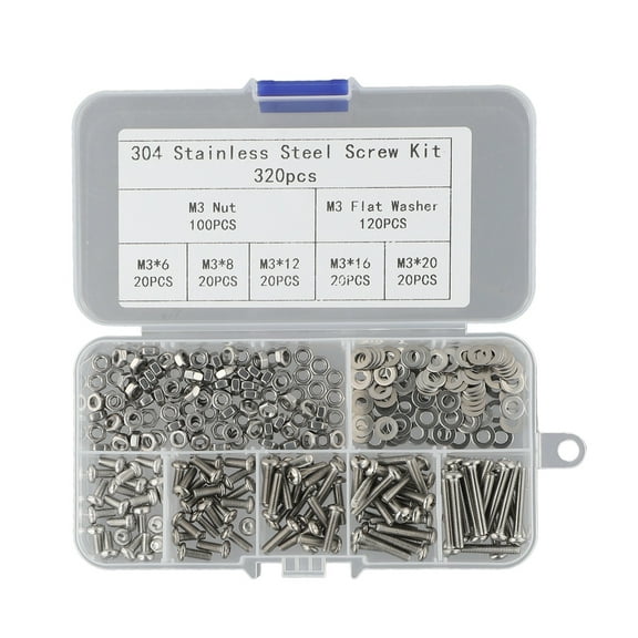 Clupup 320pcs 3mm Stainless Steel Hexagon Screws Bolt Nuts With Washer Assortment Kit For Electrical Connections Hex Screws Bolt Nut