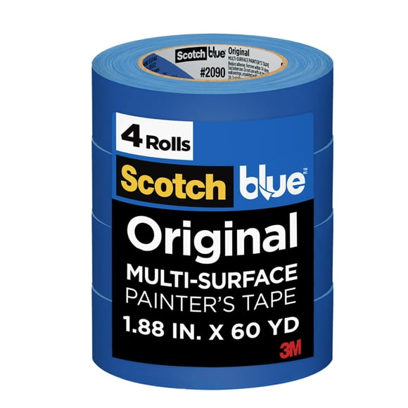 ScotchBlue Original Multi-Surface Painter's Tape, 1.88 Inches x 60 Yards, 4 Rolls, Blue, Paint Tape Protects Surfaces and Removes Easily, Multi-Surfa
