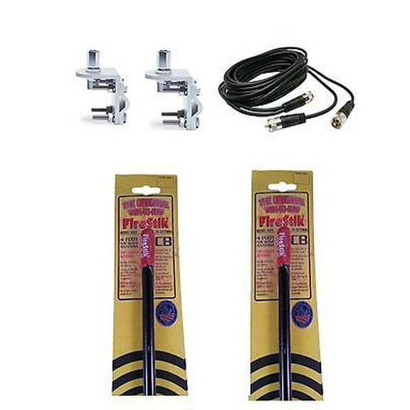 NEW 2 FIRESTIK KW4 B 4FT BLACK CB ANTENNA, 18FT DUAL COAX, BRACKETS & STUD KIT